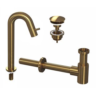 INK 5A Fonteinkraanset - staande Fonteinkraan - hoog gebogen - always open - plug en designSifon - Brushed mat goud 9902483