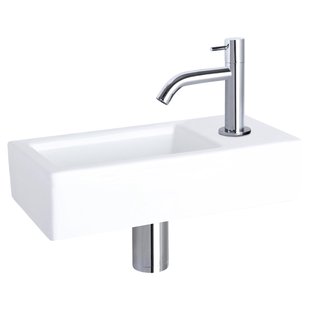 Differnz Ravo fonteinset - 38.5x18.5x9.5cm - Rechthoek - 1 kraangat - Gebogen chromen kraan - Keramiek Wit 38.400.77