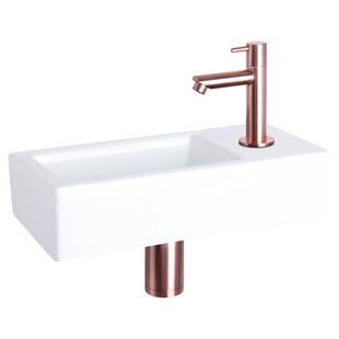 Differnz Ravo fonteinset - 38.5x18.5x9.5cm - Rechthoek - 1 kraangat - Recht koperen kraan - Keramiek Wit 38.400.80