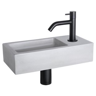 Differnz Ravo fonteinset - 38.5x18.5x9cm - Rechthoek - 1 kraangat - Gebogen matte zwarte kraan - beton lichtgrijs 38.004.92