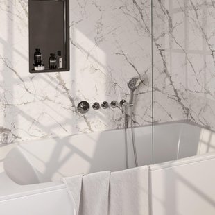 Brauer Chrome Carving Badkraan Inbouw - douchegarnituur - 20cm uitloop - met inbouwdeel - 3 carving knoppen - handdouche rond 3 standen - chroom 5-CE-094