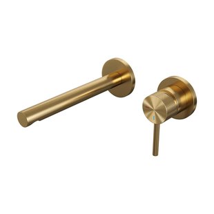 Brauer Gold Carving Wastafelmengkraan inbouw - rechte uitloop links - hendel lang smal carving- model A 1 - PVD - geborsteld goud 5-GG-004-S6-65