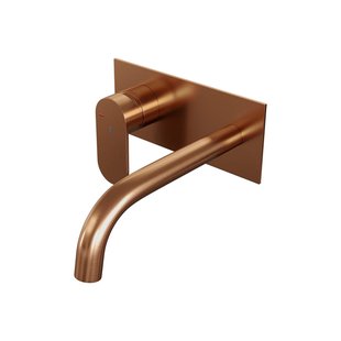 Brauer Copper Edition Wastafelmengkraan inbouw - gebogen uitloop rechts - hendel breed plat - afdekplaat - model C2 PVD - geborsteld koper 5-GK-083-B3