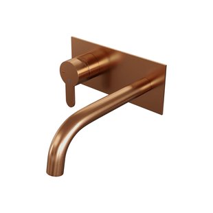 Brauer Copper Edition Wastafelmengkraan inbouw - gebogen uitloop rechts - hendel plat smal - afdekplaat - model D2 PVD - geborsteld koper 5-GK-083-B4