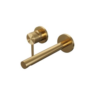 Brauer Gold Carving Wastafelmengkraan inbouw - rechte uitloop rechts - hendel lang smal carving- model A2 PVD - geborsteld goud 5-GG-083-S6-65