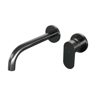 Brauer Gunmetal Edition Wastafelmengkraan inbouw - gebogen uitloop links - hendel breed plat - model C 1 - PVD - geborsteld gunmetal 5-GM-004-B3-65