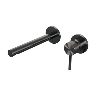 Brauer Gunmetal Carving Wastafelmengkraan inbouw - rechte uitloop links - hendel lang smal carving- model A 1 - PVD - geborsteld gunmetal 5-GM-004-S6-65