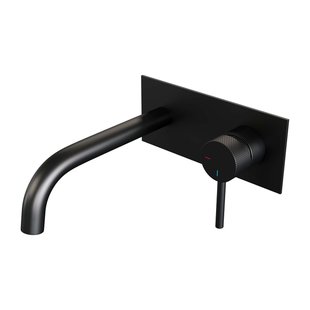 Brauer Black Carving Wastafelmengkraan inbouw - gebogen uitloop links - hendel lang smal carving- afdekplaat - mat zwart 5-S-004-B6