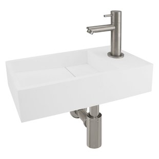 Differnz Solid fonteinset - 36x18.5x9cm - Rechthoek - 1 kraangat - Chroom - Solid Surface Wit 38.150.00