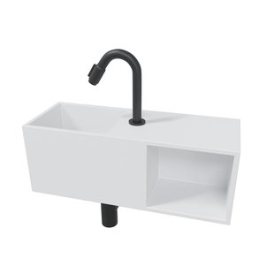 Wiesbaden Julia fonteinset solid surface met nis 54x20x20cm mat wit incl. victoria luxe fonteinkraan zwart mat SW793746 SW21108 SW295951 SW641775 SW696205 SW6962