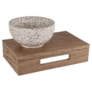 Differnz fonteinset - 40x25x10cm - Rechthoek - 0 kraangaten - zwart/wit terazzo waskom - Hout bruin eiken SW642467 / SW794594