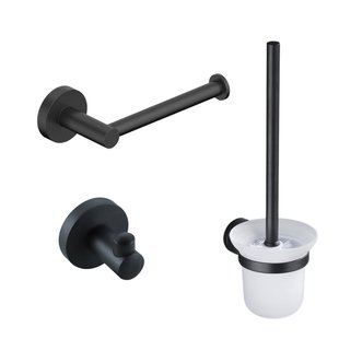 Fortifura Calvi Toiletset - toiletborstelhouder - open - handdoekhaak - toiletrolhouder - zonder klep - mat zwart SW639932/SW639936/SW639935