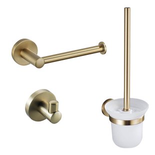 Fortifura Calvi Toiletset - toiletborstelhouder - open - handdoekhaak - toiletrolhouder - zonder klep - geborsteld messing (goud) SW639937/SW639940/SW639941