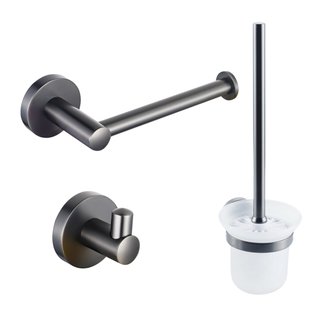 Fortifura Calvi Toiletset - toiletborstelhouder - open - handdoekhaak - toiletrolhouder - zonder klep - geborsteld gunmetal SW721175/SW721173/SW721172