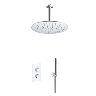 Fortifura Calvi Inbouw Regendoucheset - thermostatisch - plafondarm - 25cm hoofddouche - staaf handdouche - gladde doucheslang - chroom SW721166 SW377830 SW720552 SW542643 SW706209 SW496