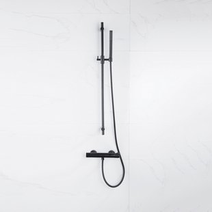 Fortifura Calvi douchekraan met glijstangset met staafhanddouche, metalen doucheslang mat zwart SW767488/SW496811/SW706203/SW377839