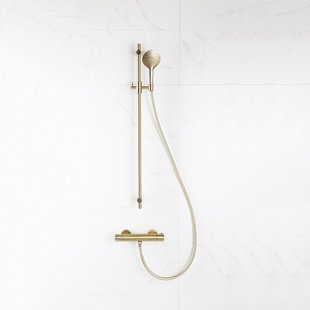 Fortifura Calvi douchekraan met glijstangset met ronde handdouche, gladde doucheslang Geborsteld Messing PVD (Goud) SW767490/SW799449/SW728177/SW720571