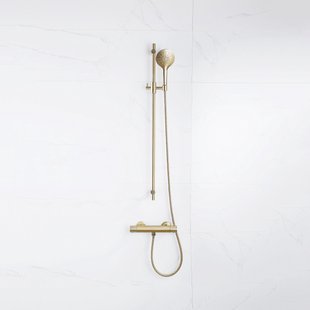 Fortifura Calvi douchekraan met glijstangset met ronde handdouche, metalen doucheslang Geborsteld Messing PVD (Goud) SW767490/SW799449/SW706206/SW720571