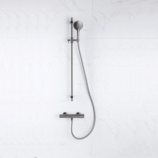 Fortifura Calvi douchekraan met glijstangset met ronde handdouche, metalen doucheslang Geborsteld Gunmetal PVD SW767491/SW799451/SW706207/SW767285