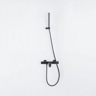 Fortifura Calvi Thermostatische badkraan met staafhanddouche, handdouchehouder en metalen doucheslang mat zwart SW496811/SW720565/SW720224/SW706203