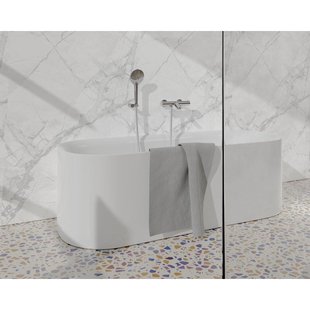 Fortifura Calvi Thermostatische badkraan met ronde handdouche, handdouchehouder en gladde doucheslang chroom SW496814/SW720564/SW720223/SW706209