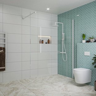 Fortifura Galeria inloopdouche - 160x200cm - helder glas - wandarm - mat wit SW797918/SW797906