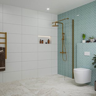 Fortifura Galeria inloopdouche - 40x200cm - helder glas - wandarm - Geborsteld koper PVD (Koper) SW797911/SW876702