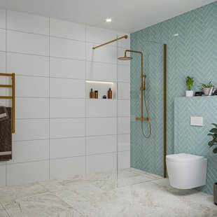 Fortifura Galeria inloopdouche - 90x200cm - helder glas - wandarm - Geborsteld koper PVD (Koper) SW797926/SW876702