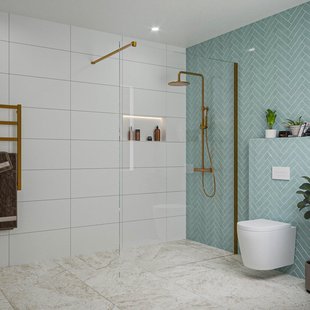 Fortifura Galeria inloopdouche - 140x200cm - helder glas - wandarm - Geborsteld koper PVD (Koper) SW797916/SW876702