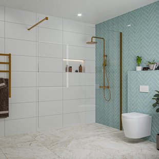 Fortifura Galeria inloopdouche - 180x200cm - helder glas - wandarm - Geborsteld koper PVD (Koper) SW797920/SW876702