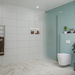 Fortifura Galeria inloopdouche - 80x200cm - mat glas - wandarm - Geborsteld RVS PVD (RVS) SW797925/SW797908