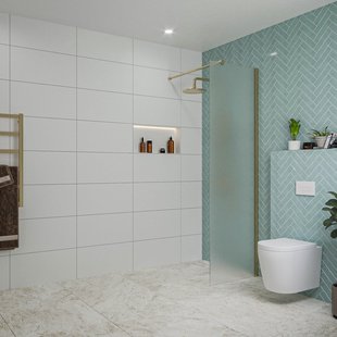 Fortifura Galeria inloopdouche - 60x200cm - mat glas - wandarm - Geborsteld Messing PVD (Goud) SW797923/SW797910