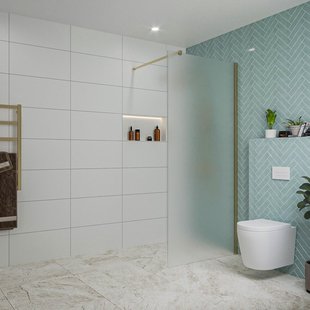 Fortifura Galeria inloopdouche - 90x200cm - mat glas - wandarm - Geborsteld Messing PVD (Goud) SW797929/SW797910