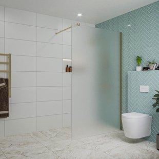 Fortifura Galeria inloopdouche - 120x200cm - mat glas - wandarm - Geborsteld Messing PVD (Goud) SW797928/SW797910