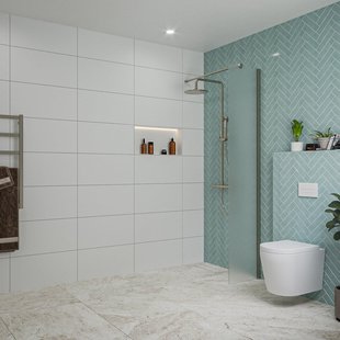 Fortifura Galeria inloopdouche - 40x200cm - mat glas - wandarm - Geborsteld Gunmetal PVD SW797921/SW797907