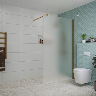 Fortifura Galeria inloopdouche - 120x200cm - mat glas - wandarm - Geborsteld koper PVD (Koper) SW797928/SW876702