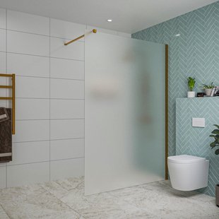 Fortifura Galeria inloopdouche - 140x200cm - mat glas - wandarm - Geborsteld koper PVD (Koper) SW797937/SW876702