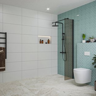 Fortifura Galeria inloopdouche - 40x200cm - rookglas - wandarm - mat zwart SW797934/SW797905