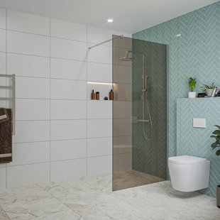 Fortifura Galeria inloopdouche - 100x200cm - rookglas - wandarm - Geborsteld RVS PVD (RVS) SW797940/SW797908