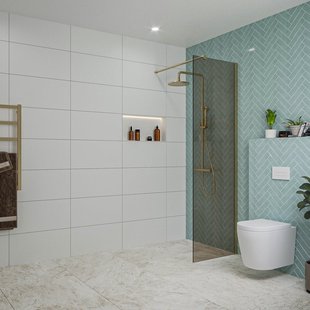 Fortifura Galeria inloopdouche - 60x200cm - rookglas - wandarm - Geborsteld Messing PVD (Goud) SW797935/SW797910