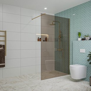 Fortifura Galeria inloopdouche - 120x200cm - rookglas - wandarm - Geborsteld Messing PVD (Goud) SW797944/SW797910