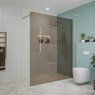 Fortifura Galeria inloopdouche - 160x200cm - rookglas - wandarm - Geborsteld Messing PVD (Goud) SW797942/SW797910