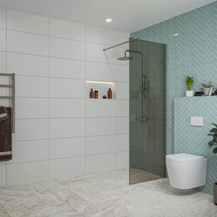 Fortifura Galeria inloopdouche - 70x200cm - rookglas - wandarm - Geborsteld Gunmetal PVD SW797941/SW797907