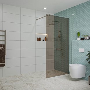 Fortifura Galeria inloopdouche - 100x200cm - rookglas - wandarm - Geborsteld Gunmetal PVD SW797940/SW797907