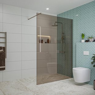 Fortifura Galeria inloopdouche - 140x200cm - rookglas - wandarm - Geborsteld Gunmetal PVD SW797946/SW797907