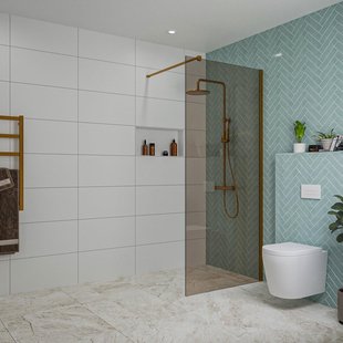 Fortifura Galeria inloopdouche - 90x200cm - rookglas - wandarm - Geborsteld koper PVD (Koper) SW797938/SW876702