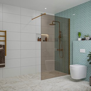 Fortifura Galeria inloopdouche - 120x200cm - rookglas - wandarm - Geborsteld koper PVD (Koper) SW797944/SW876702