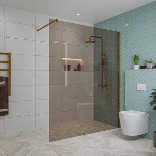 Fortifura Galeria inloopdouche - 160x200cm - rookglas - wandarm - Geborsteld koper PVD (Koper) SW797942/SW876702