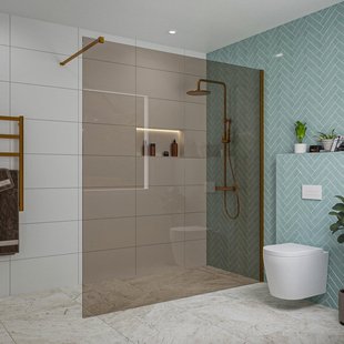 Fortifura Galeria inloopdouche - 180x200cm - rookglas - wandarm - Geborsteld koper PVD (Koper) SW797943/SW876702