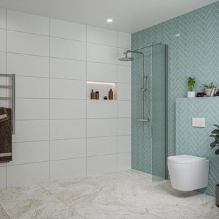 Fortifura Galeria inloopdouche - 30x200cm - ribbelglas - wandarm - chroom SW797945/SW797904